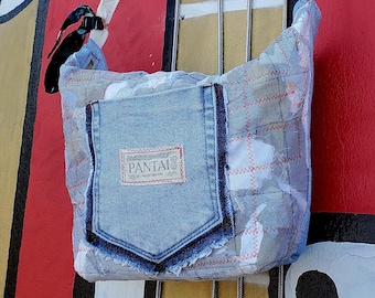 Recycled Denim Zippered Tote Bag | Unique and Eco-Friendly Tote Bag | Handmade with Recycled Fabric |