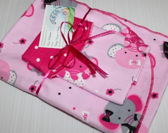 Pink & Gray Elephant Flannel Receiving Blanket Set - Extra Large, Pink Elephant Flannel Baby Blanket, Elephant Baby Blanket, Baby Blanket