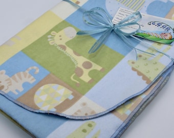 Patchwork Safari Print Extra Large Flannel Receiving Blanket - Safari Print Flannel Baby Blanket