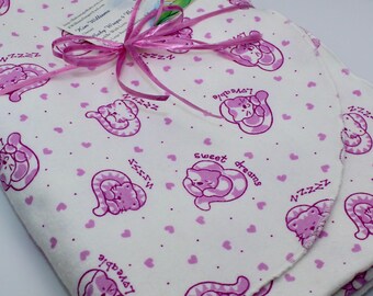 Sleepy Cat Flannel Receiving Blanket - Extra Large, Kitty Cat Baby Blanket, Pink Lilac Swaddle Blanket, Kitten Nursery Theme, Pink Nursery