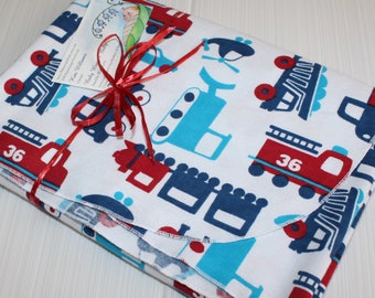 Big Boys Toys Flannel Receiving Blanket - Extra Large, Train Flannel Baby Blanket, Firetruck Flannel Baby Blanket, Automobile Baby Blankets