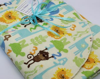ABC 123 Jungle Safari Flannel Receiving Blanket - Extra Large, Safari Receiving Blanket, Safari Baby Blanket, Animal Print Baby Blankets
