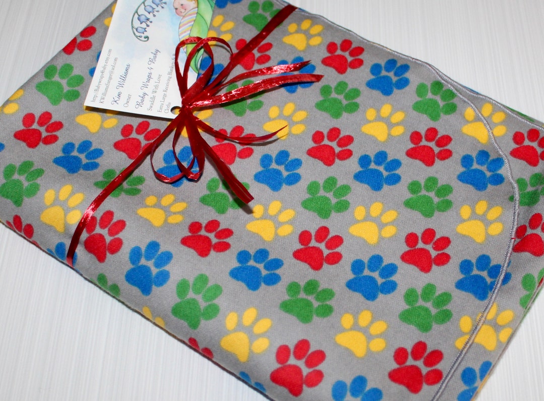 Primary Colored Paw Print Flannel Receiving Blanket Extra Etsy