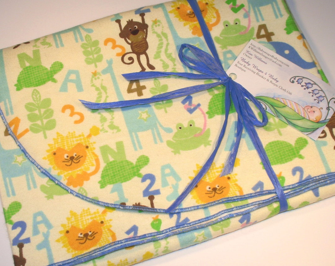ABC 123 Jungle Safari Flannel Receiving Blanket Extra Large, Safari