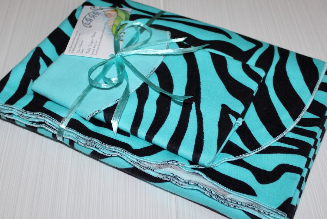 Teal Green Zebra Print Flannel Receiving Blanket Set Extra Large, Zebra