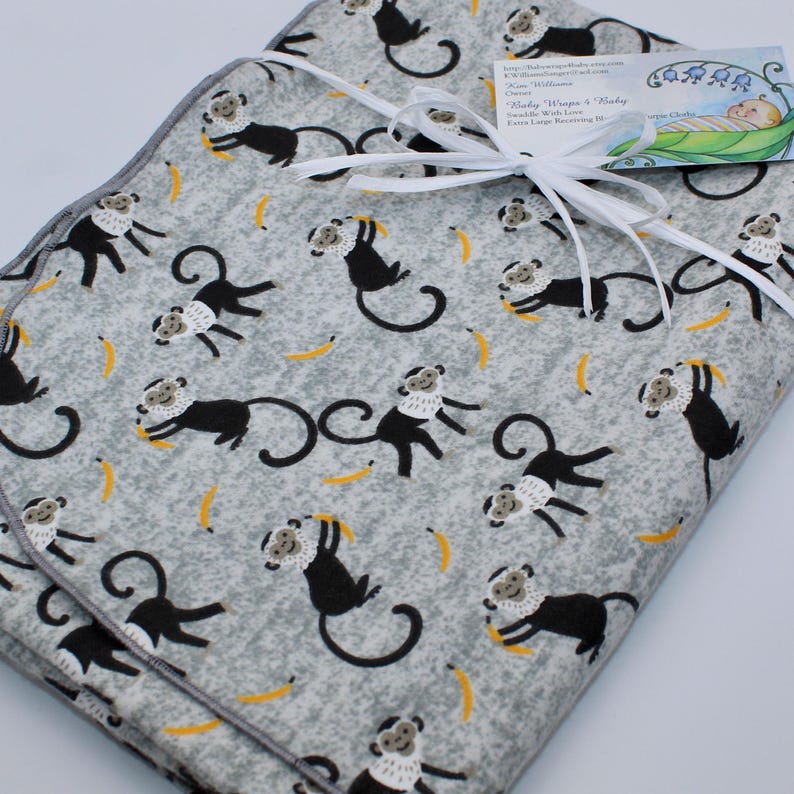 Spider Monkey Flannel Receiving Blanket Set Extra Large, Monkey
