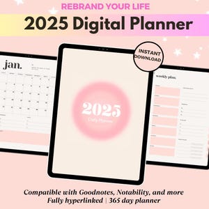 2025 Digitaler Kalender | Goodnotes Planer | Notability Planer| Kalender 2025 Rosa | Ästhetischer Planer | Schlichter Planer | Canva Kalender