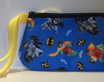 Batman and Robin   Lego  Wristlet / Pouch -- Handmade