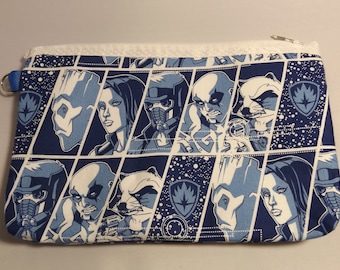 Guardians of the Galaxy  Fabric Zipper  Pouch  Handmade -- Pencil Pouch, Gadget Pouch  Blue