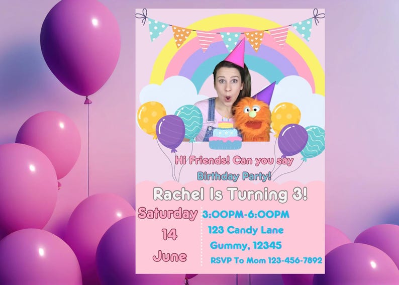 Ms. Rachel Birthday Invitation Template | Editable Digital Download - Etsy