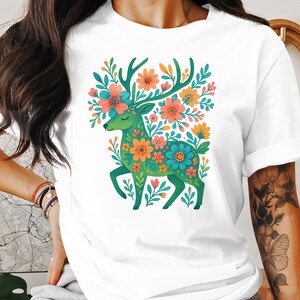 Floral Hirsch T-Shirt, Botanischer Hirsch, Aquarell Hirsch Shirt, Blumen Hirsch, Natur Shirt, Sommer Shirt, Tier T-Shirt, Grafik T-Shirt