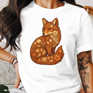 Fuchs T-Shirt, Blumen Fuchs Shirt, Fuchs Design Shirt, Tier T-Shirt, Natur Shirt, Waldtier Shirt, Kunst Fuchs Shirt, Damen Herren Shirt