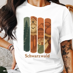Schwarzwald T-Shirt im Retrolook, Schwarzwald Grafik T-Shirt, Deutschland Wald Grafik T-Shirt, Naturliebhaber Geschenk T-Shirt