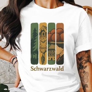 Schwarzwald Retro Landschaft Shirt, Deutschland Schwarzwald T-Shirt, Vintage Schwarzwald Uhr, Forest German Tee