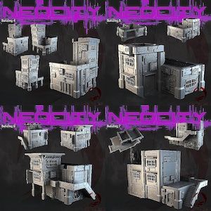 Cyberpunk Cityscape Terrain: Neo Tokyo Neon Buildings (38mm Scale)