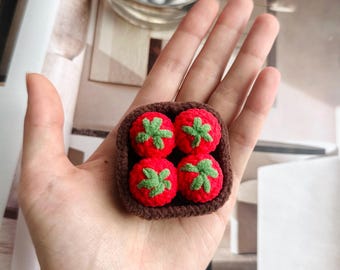 Crochet Tomato Basket Magnet: Handmade Kawaii Fridge Decor