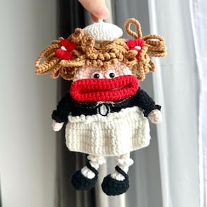 Handmade Crochet Key Punch – Cute Doll Key Cover with Red Lips – Unique Gift for Her, Fun Key Protector