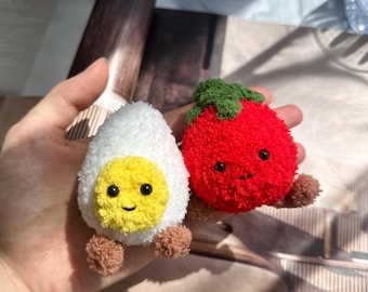 Llavero de peluche de comida kawaii: dije de bolsa de tomate y huevo