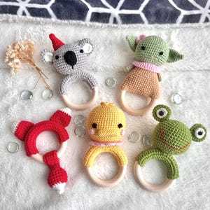 Handmade Baby Shower Gift: Crochet Rattles with Wooden Rings