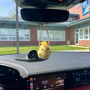 Crochet Chick Car Charm: Handmade Yellow Bird Rearview Mirror Ornament