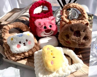 Handgemaakte pluche dierenminihandtas: Kawaii AirPods, muntstuk, sleutelzakje