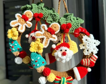 Corona navideña de ganchillo / Decoración navideña hecha a mano con Papá Noel