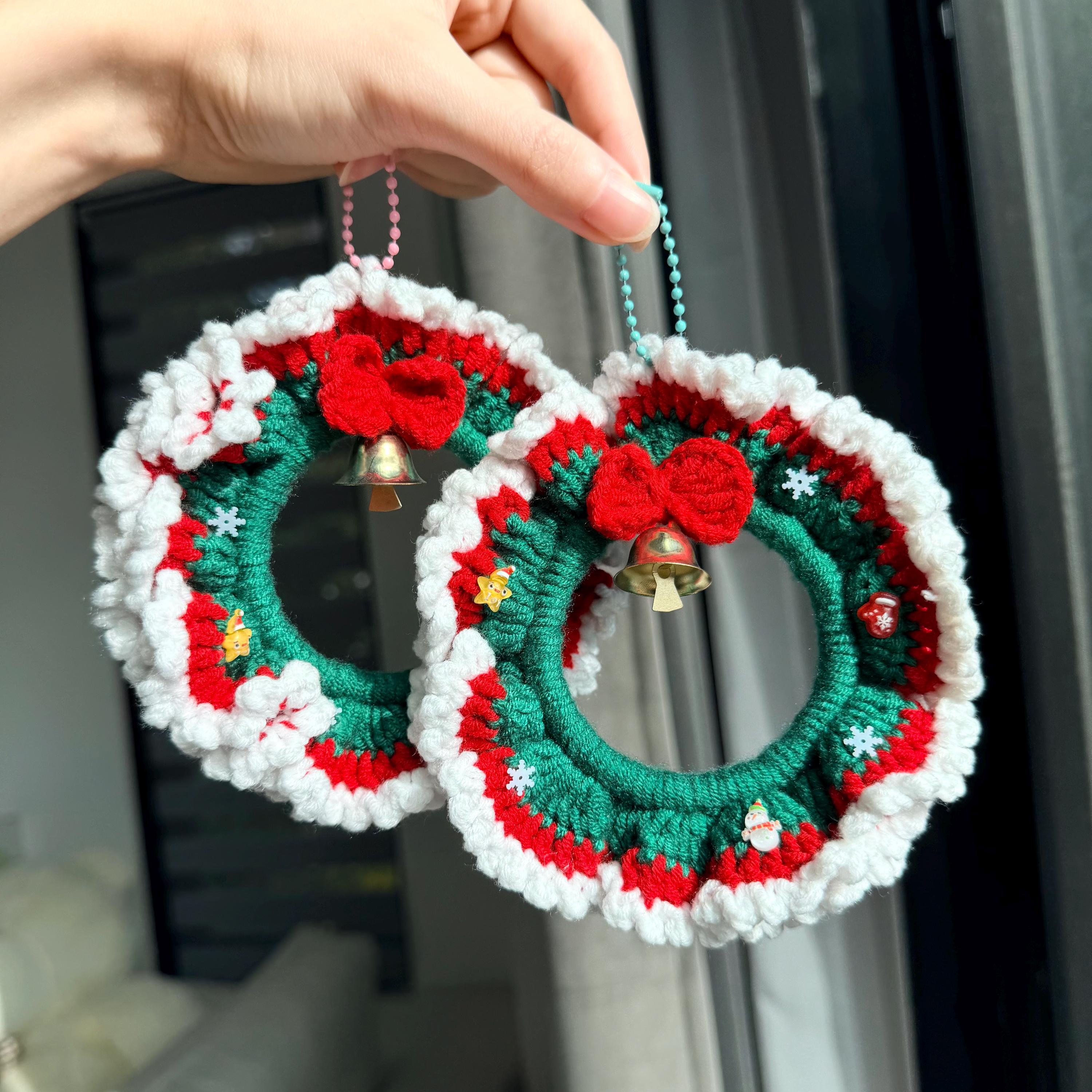 Crochet Christmas Wreath Ornament, Mini Holiday Wreath With Bell