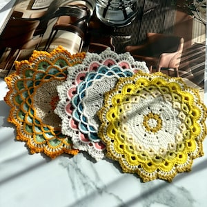 Handmade Crochet Doily, Vintage Lace Coaster, Boho Table Decor, Retro Home Decor, Colorful Mandala Doily, Handmade Gift, Gift for Mom