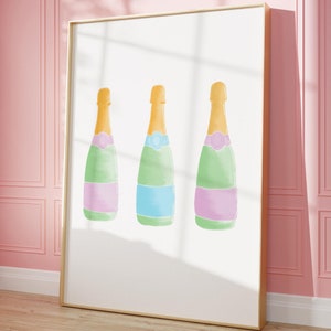 Trendy Bar Cart Wall Art | Champagne Coquette Watercolor Art Prints | Aesthetic Girly Apartment Dorm Decor