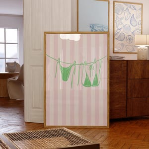 Coastal Bikini Wall Art | Coastal Cowgirl Wall Decor | Aesthetic Pastel Pink Bikini Print | Coastal Dorm & Apartment Decor | Gift for Her