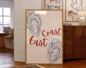 Trendy East Coast Print | Coastal Aesthetic Wall Art Print | Beachy Wall Art | Oyster Art | Coastal Granddaughter Aesthetic Apartment Decor