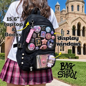 Duży plecak Ita Bag, torba na powrót do szkoły, torba na laptopa 15,6'' do college'u, przezroczyste okienko, torba na konwent anime, torba na ramię Ita Bag Pin Display