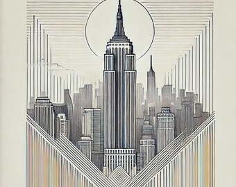 Art de l'Empire State Building NYC - Impression d'art au trait minimaliste, affiche numérique