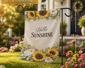 Hello Sunshine Garden Flag | Sunflower Porch Decor | Farmhouse Outdoor Flag | Summer Yard Banner | Cottagecore Garden Flag | Spring Summer