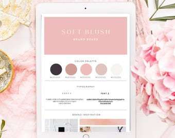 Blush Brand Board Vorlage, Zartrosa DIY Branding Kit, Entrepreneur Small Business Branding Logo Kit, Feminine Mood Board Canva Vorlage