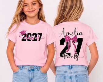 Custom Class Of 2027 Shirt Pink Bow Senior Sweatshirt Personalized Coquette Grad Tee