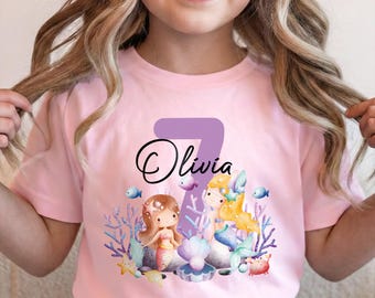 Mermaid Birthday Shirt 7th Girl Custom Name Seven Year Old Under The Sea Personalized Top