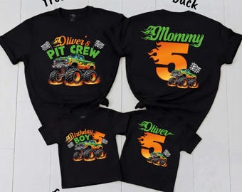 Monster Truck Birthday Family Shirts Pit Crew Custom Name Age Racing Party Set