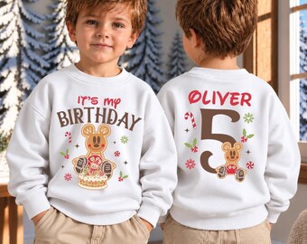 Gingerbread Mickey Birthday Shirt Personalized Christmas Party Sweatshirt Kids Gift Tee