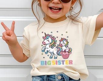 Big Sister Unicorn Shirt Toddler Pregnancy Reveal Sweatshirt Cute Girls Gift