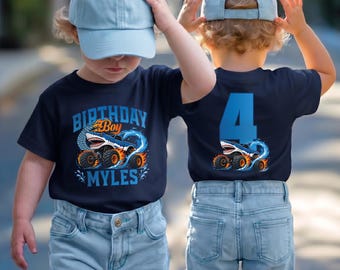 Custom Shark Monster Truck Birthday Boy Shirt Toddler 4th Party Kids Tee Bodysuit