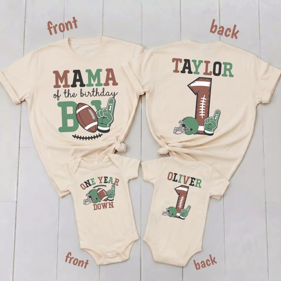 Custom Football First Birthday Shirt Matching Family Front Back Print Boy Sweatshirt