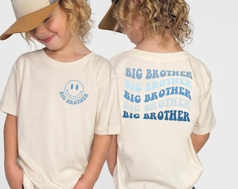 Big Brother Shirt Retro Smiley Sibling Announcement Wavy Baby Bodysuit Sweatshirt
