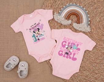 Disney Minnie First Birthday Baby Bodysuit Tee Bday Outfit Toddler Shirt Custo Party Gift