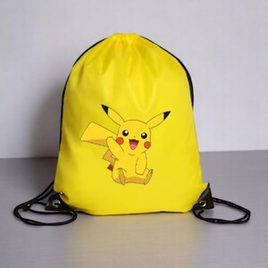 Large Waterproof Polyester Storage Bag | Pokémon Kawaii Drawstring Backpack – Pikachu, Charmander, Cartoon Print | School, Gym, Travel Gift