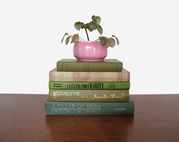 Vintage and Antique Green Book Stack Hard Bound Book Set
