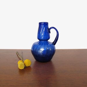 Hand Blown Cobalt Blue Glass Vase with Handle