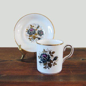 Rare Jackson and Gosling Ltd Demitasse Cup and Saucer Black Rose Grosvenor China