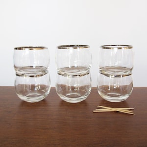 Set of 6 Silver-Rimmed Roly Poly Glasses 4 oz Dorothy Thorpe Style