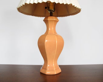 Vintage Terra Cotta Colored Ceramic Table Lamp Peach or Salmon